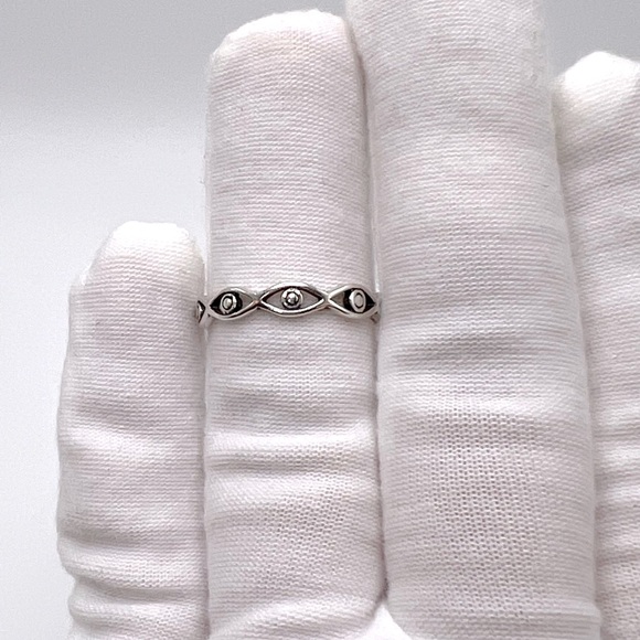 .925 Sterling Silver Evil Eye Band Ring - Picture 12 of 14